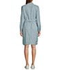 Color:Chambray - Image 2 - Point Collar Long Roll Tab Sleeve Pocketed Button Front Belted Shirt Dress