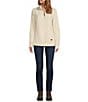 Color:Cream - Image 3 - Quilted Knit Stand Collar Long Sleeve Kangaroo Pocket Quarter-Zip Pullover Top