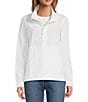 Color:White - Image 1 - Seersucker Anorak Mock Neck Half Zip Pullover Long Sleeve Jacket