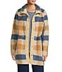 L.L.Bean Sherpa Fleece Plaid Stand Collar Snap Front Coat, Color:Katahdin Khaki Plaid - Image 1