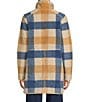L.L.Bean Sherpa Fleece Plaid Stand Collar Snap Front Coat, Color:Katahdin Khaki Plaid - Image 3
