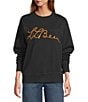 L.L.Bean Signature Camp Graphic Crew Neck Long Sleeve Ribbed Hem Sweatshirt, Color:Black Slate Logo - Image 1
