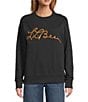 L.L.Bean Signature Camp Graphic Crew Neck Long Sleeve Ribbed Hem Sweatshirt, Color:Black Slate Logo - Image 2