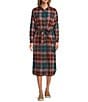 L.L.Bean Signature Camp Soft Flannel Plaid Belted Button Front Midi Dress, Color:Vintage Plum Plaid - Image 1