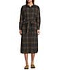 L.L.Bean Signature Camp Soft Flannel Plaid Belted Button Front Midi Dress, Color:Black Slate Plaid - Image 1
