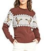 L.L.Bean Signature Original Heritage Rollneck Raglan Long Sleeve Pullover Novelty Sweater, Color:Currant Mallard Fair Isle - Image 1