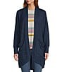 Color:Nautical Navy Heather - Image 1 - Soft Stretch Flex Long Sleeve Pocketed Open-Front Long Cardigan