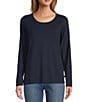 Color:Classic Navy - Image 1 - Soft Stretch Knit Supima® Cotton Blend Scoop Neck Long Sleeve Tee Shirt