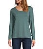 Color:Soft Spruce - Image 1 - Soft Stretch Knit Supima® Cotton Blend Scoop Neck Long Sleeve Tee Shirt