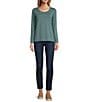 Color:Soft Spruce - Image 3 - Soft Stretch Knit Supima® Cotton Blend Scoop Neck Long Sleeve Tee Shirt