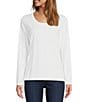 Color:White - Image 1 - Soft Stretch Knit Supima® Cotton Blend Scoop Neck Long Sleeve Tee Shirt