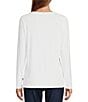 Color:White - Image 2 - Soft Stretch Knit Supima® Cotton Blend Scoop Neck Long Sleeve Tee Shirt