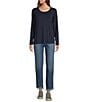 Color:Classic Navy - Image 3 - Soft Stretch Knit Supima® Cotton Blend Scoop Neck Long Sleeve Tee Shirt