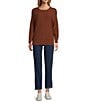L.L.Bean Soft Texture Cotton Slub Roll Neck Long Sleeve Midweight Pullover, Color:Burnt Mahogany - Image 3