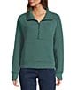 L.L.Bean Solid Ridge Knit Texture Stand Collar Oversize Fit Half Zip Pullover, Color:Forestspruce - Image 1