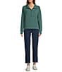 L.L.Bean Solid Ridge Knit Texture Stand Collar Oversize Fit Half Zip Pullover, Color:Forestspruce - Image 3