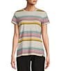 Color:Pewter Stripe - Image 1 - Everyday SunSmart® UPF 50+ Crewneck Short Sleeve Stripe Tee Shirt