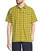 Color:Chartreuse - Image 1 - SunSmart® Cool Weave Small Plaid Short Sleeve Shirt