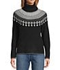 L.L.Bean Waffle Knit Fair Isle Turtleneck Long Sleeve Sweater, Color:Black Fair Isle - Image 1