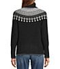 L.L.Bean Waffle Knit Fair Isle Turtleneck Long Sleeve Sweater, Color:Black Fair Isle - Image 2