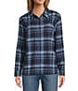 L.L.Bean Whisperweight Plaid Print Flannel Point Collar Button Front Shirt, Color:Chalk Blue - Image 1