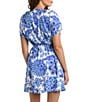 Color:Blue - Image 2 - Beyond The Pacific Floral Printed V-Neck Drawstring Shoulder Dress Swim Cover-Up