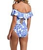 Color:Blue - Image 2 - Beyond The Pacific Printed Off-the-Shoulder Ruffle One Piece Swimsuit