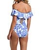 La Blanca Beyond The Pacific Printed Off-the-Shoulder Ruffle One Piece Swimsuit, Color:Blue - Image 2