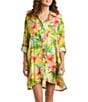 Color:Multi - Image 1 - Calypso Bloom Tropical Floral Button Front Camp Shirt Swim Cover-Up