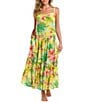 Color:Multi - Image 1 - Calypso Bloom Tropical Print Square Neck Tiered Midi Dress Swim Cover-Up