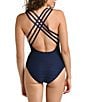 Color:Indigo - Image 2 - Fluid Lines Mesh Multi Strap Cross-Back Tank Tummy Control One Piece Swimsuit