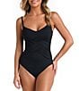 Color:Black - Image 1 - Island Goddess Front Draped Tummy Control One Piece Swimsuit