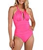 La Blanca Island Goddess High Neck One Piece Swimsuit, Color:Bright Pink - Image 1