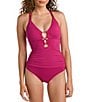 Color:Magenta - Image 1 - Island Goddess Lace-Up One Piece Swimsuit