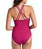 Color:Magenta - Image 2 - Island Goddess Lace-Up One Piece Swimsuit