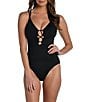 Color:Black - Image 1 - Island Goddess Lace-Up One Piece Swimsuit