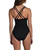 Color:Black - Image 2 - Island Goddess Lace-Up One Piece Swimsuit