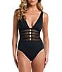 Color:Black - Image 1 - Island Goddess Strappy Mesh One Piece Swimsuit