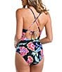 Color:Black - Image 2 - Midnight Magic Floral Print High Neck Keyhole One Piece Swimsuit
