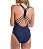 Color:Indigo - Image 2 - Monarch Seas Tie Dye Print V-Neck Strappy Back One Piece Swimsuit