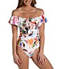 Color:Multi - Image 1 - Paradise City Ruffle Off-the-Shoulder One-Piece Swimsuit