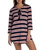 Color:Indigo - Image 1 - Sailor Striped Lace-Up Cover-Up Tunic