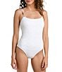 Color:White - Image 1 - Saltwater Novelty Crochet Square Neck Tummy Control One Piece Swimsuit