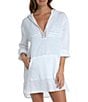 Color:White - Image 1 - Seaside Covers Cotton Gauze Hooded Tunic Swim Cover Up