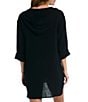 Color:Black - Image 2 - Seaside Covers Cotton Gauze Hooded Tunic Swim Cover Up
