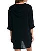 La Blanca Seaside Covers Cotton Gauze Hooded Tunic Swim Cover Up, Color:Black - Image 2