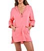 La Blanca Seaside Covers Cotton Gauze Hooded Tunic Swim Cover Up, Color:Light Coral - Image 1