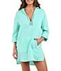 La Blanca Seaside Covers Cotton Gauze Hooded Tunic Swim Cover Up, Color:Seabreeze - Image 1