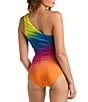 Color:Multi - Image 2 - Setting Sun Ombre Print Shirred One Shoulder Tummy Control One Piece Swimsuit