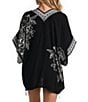 Color:Black - Image 2 - Shadow Floral Print Open Front Tassel Trim Kimono Cover-Up